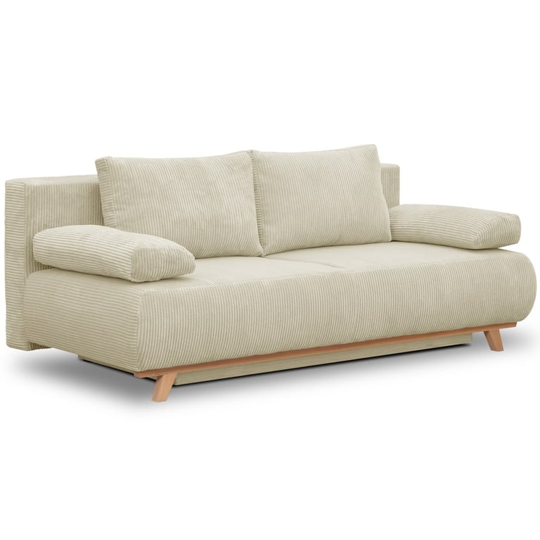 Laria - Canapé convertible 3 places velours côtelé beige - Vue supplémentaire 3