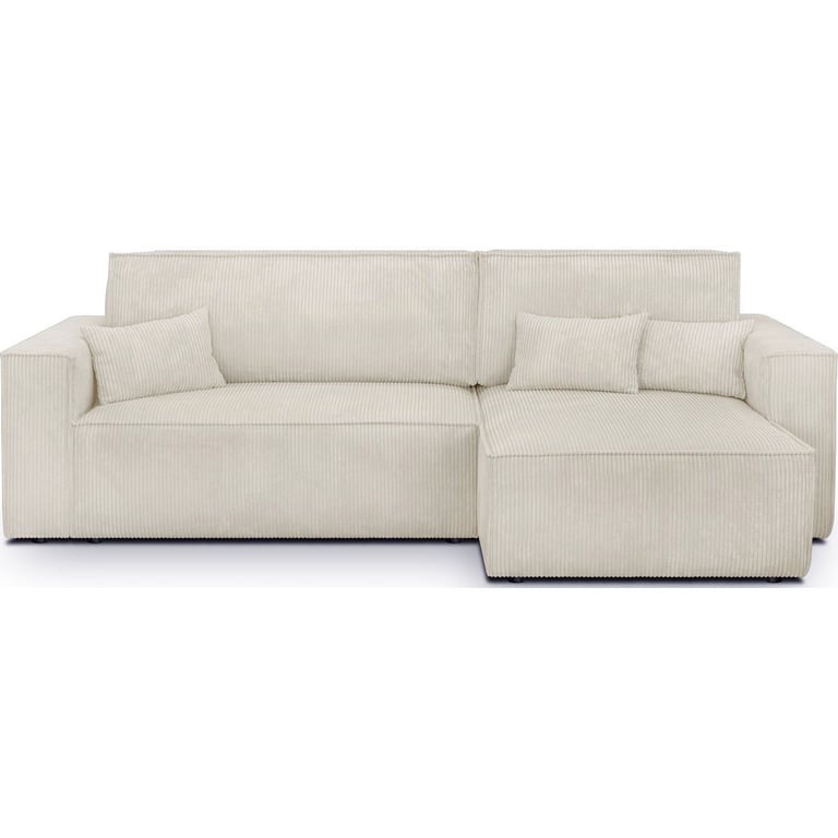 Livia - Canapé d'angle convertible 4 places velours côtelé beige - Vue supplémentaire 1
