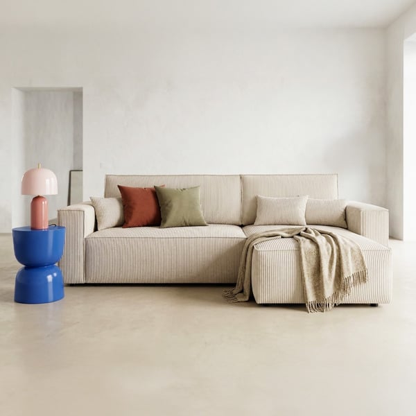 Livia - Canapé d'angle convertible 4 places velours côtelé beige