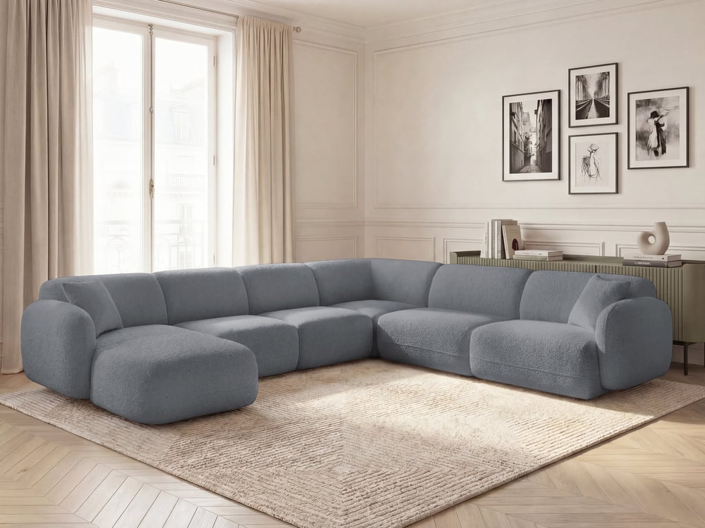 Anda - Canapé d'angle fixe 6 places chenille gris - Vue supplémentaire 3