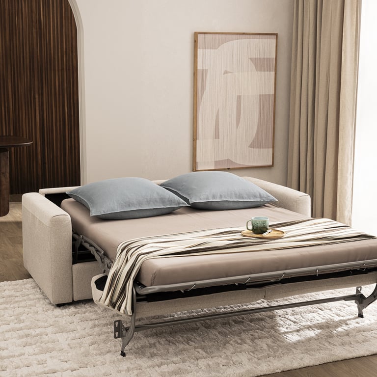 Morena canapé convertible 3 places tissu polyester beige - Vue supplémentaire 2