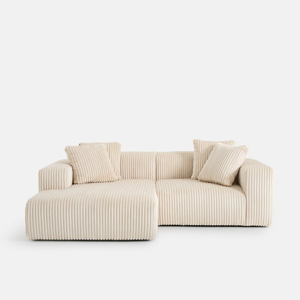 Liora - Canapé d'angle gauche 3 places velours côtelé beige