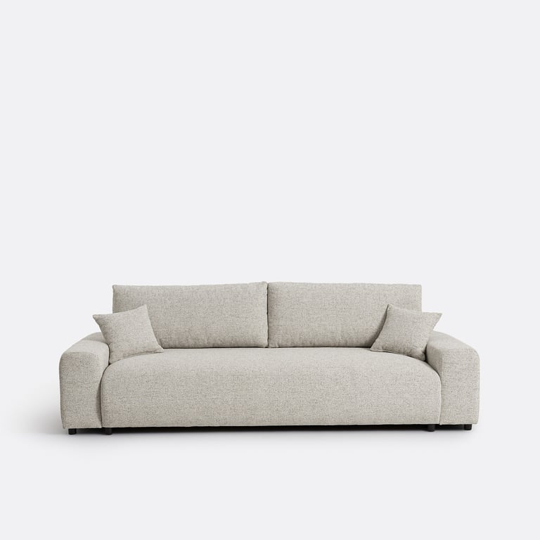 GALENE canapé convertible 3 places droit convertible avec coffre en tissu moucheté beige - Vue supplémentaire 1