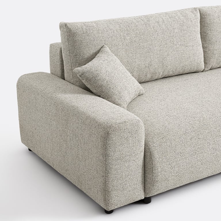 GALENE canapé convertible 3 places droit convertible avec coffre en tissu moucheté beige - Vue supplémentaire 2