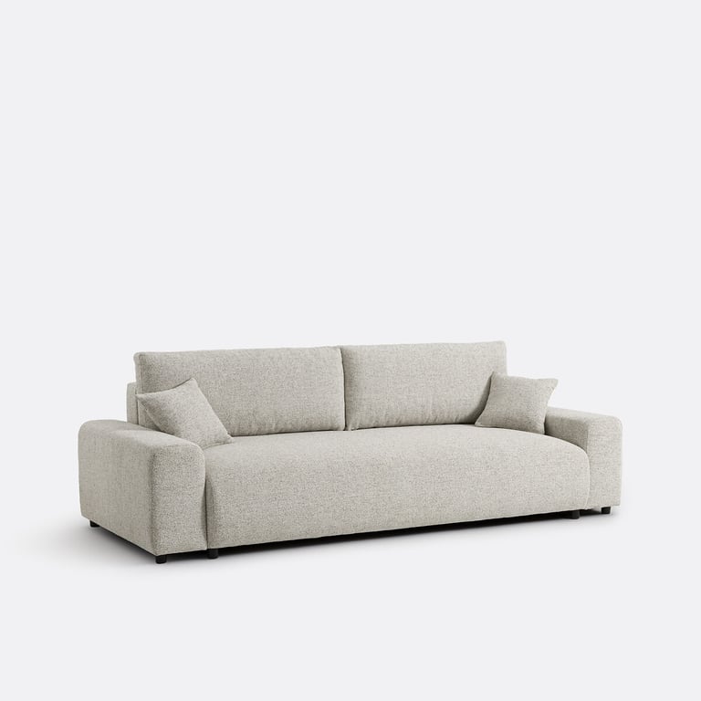 GALENE canapé convertible 3 places droit convertible avec coffre en tissu moucheté beige - Vue supplémentaire 3