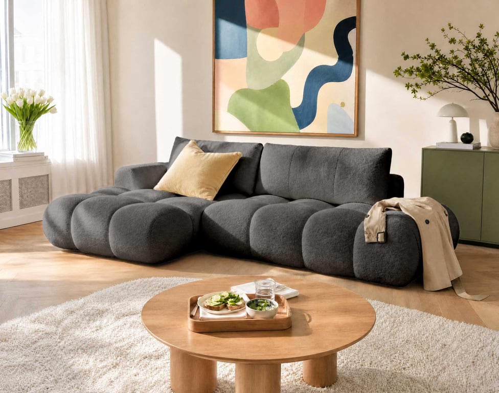 Canapé d'Angle Convertible en Tissu bouclette 4 places - YULIN