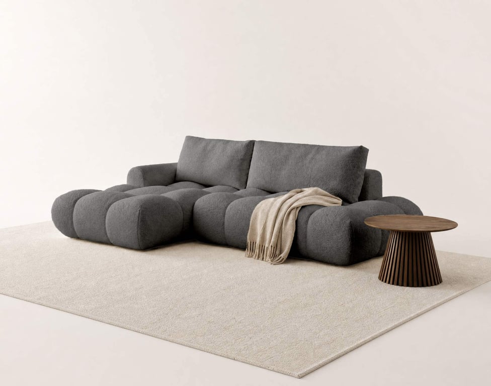 Yulin - Canapé d'angle convertible gauche 4 places tissu bouclette gris - Vue supplémentaire 2