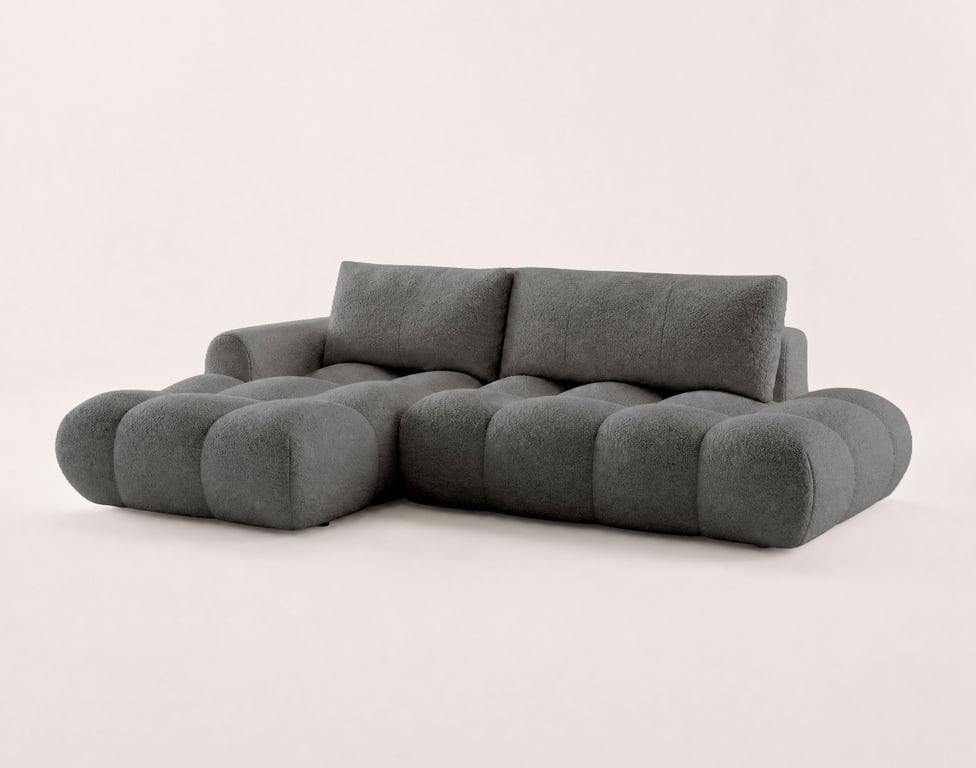 Yulin - Canapé d'angle convertible gauche 4 places tissu bouclette gris - Vue supplémentaire 3