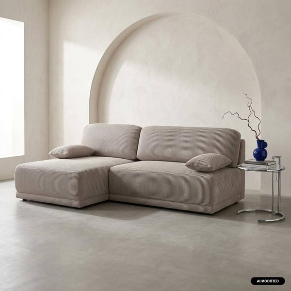 Nelson - Canapé d'angle convertible gauche 3 places velours côtelé beige