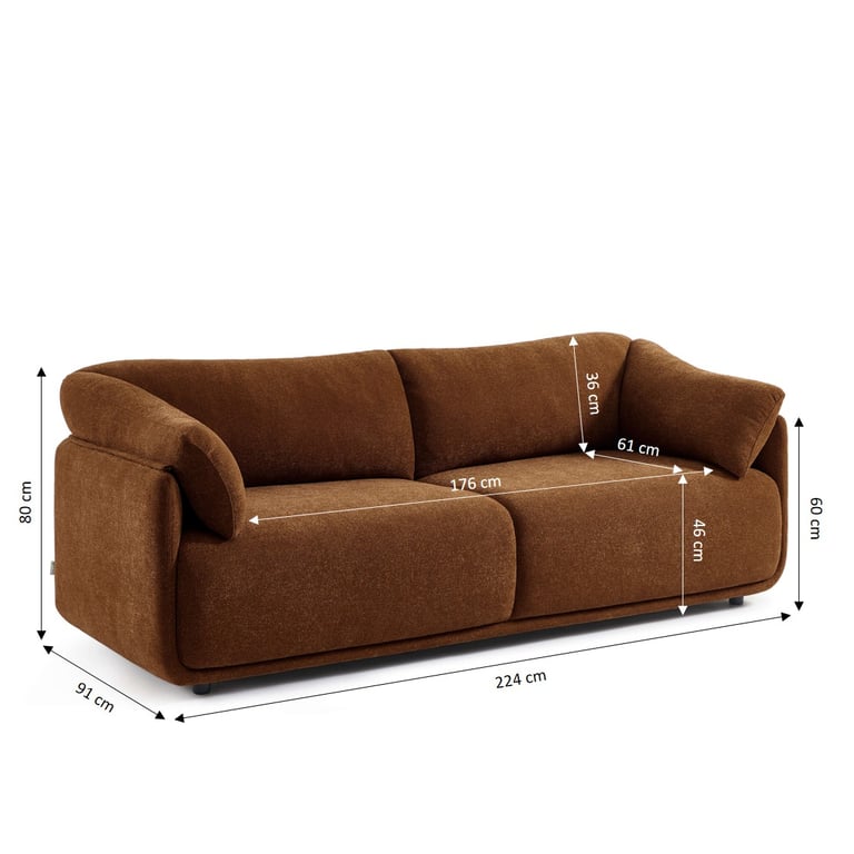 Kurly - Canapé 3 places chenille marron - Vue supplémentaire 2