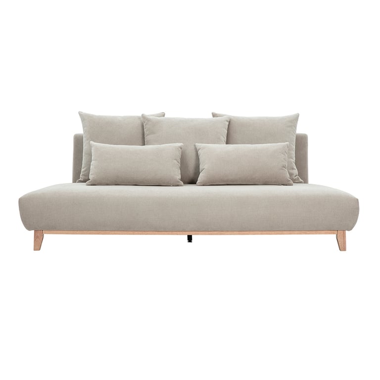 Canapé 3 places en tissu chenille beige et bois clair L201 cm BASTILLE