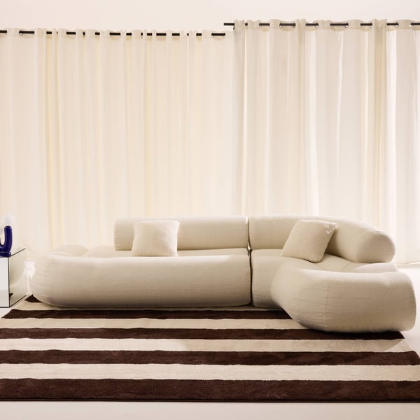 Iconik - Canapé d'angle droit 3 places tissu bouclette blanc