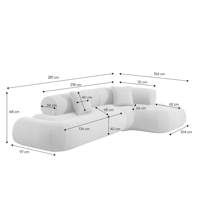 Iconik - Canapé d'angle droit 3 places tissu bouclette blanc - Vue supplémentaire 3