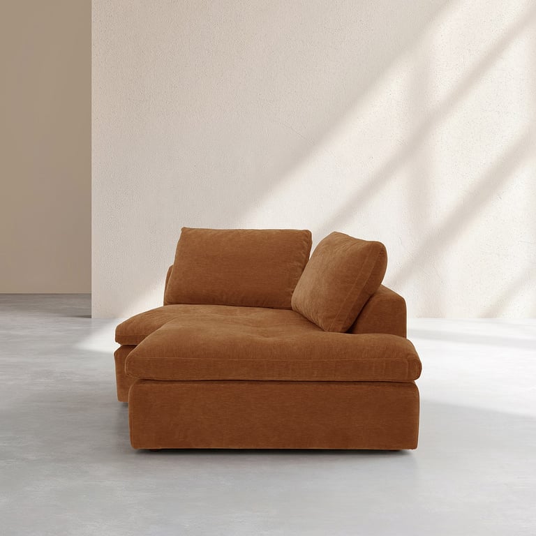 Ameria - Méridienne d'angle modulable incurvée droite tissu marron - Vue supplémentaire 3