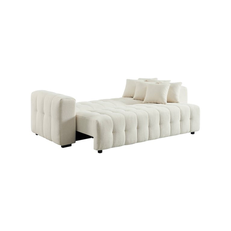 Leon - Canapé convertible 3 places tissu bouclette blanc - Vue supplémentaire 2