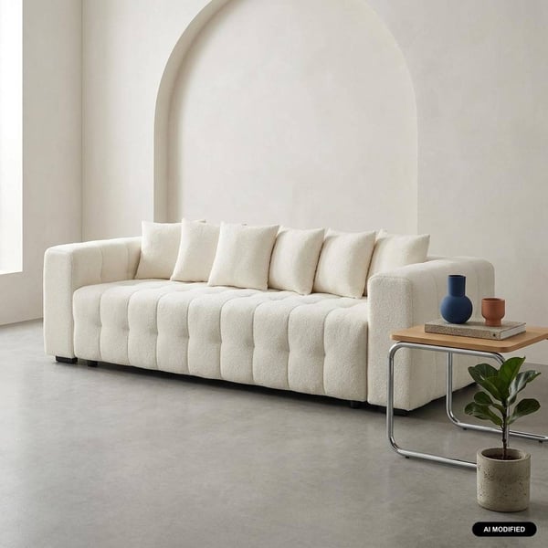 Leon - Canapé convertible 3 places tissu bouclette blanc