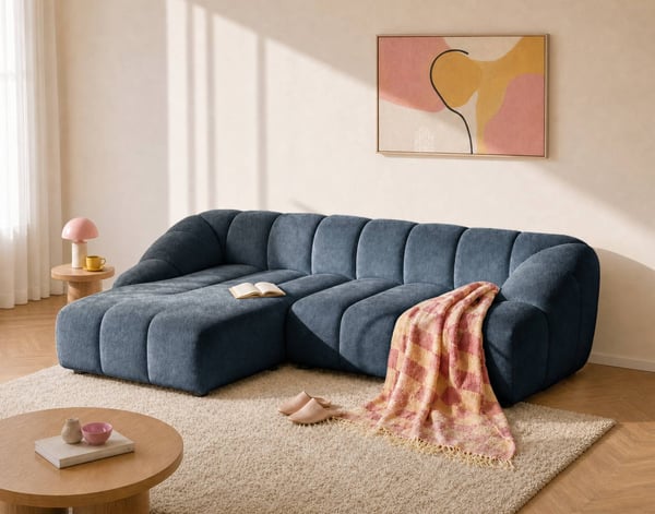 Ava - Canapé d'angle réversible 4 places velours bleu