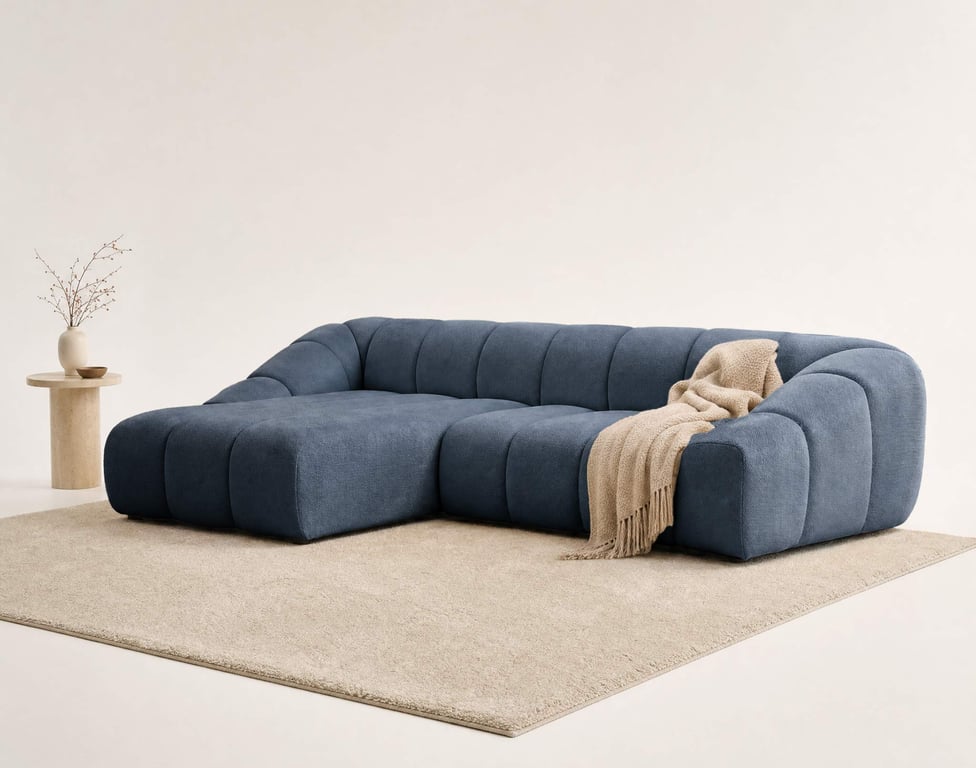 Ava - Canapé d'angle réversible 4 places velours bleu - Vue supplémentaire 2