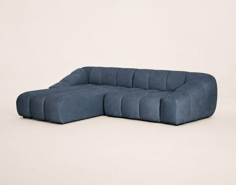 Ava - Canapé d'angle réversible 4 places velours bleu - Vue supplémentaire 3