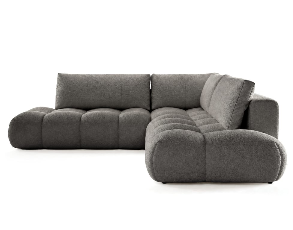 Yulin - Canapé d'angle convertible droit 5 places tissu bouclette gris - Vue supplémentaire 1