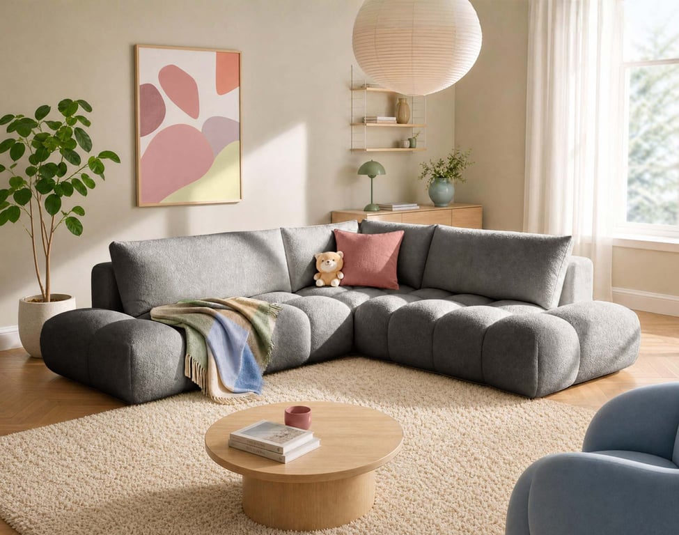Canapé d'Angle Convertible en Tissu bouclette 5 places - YULIN