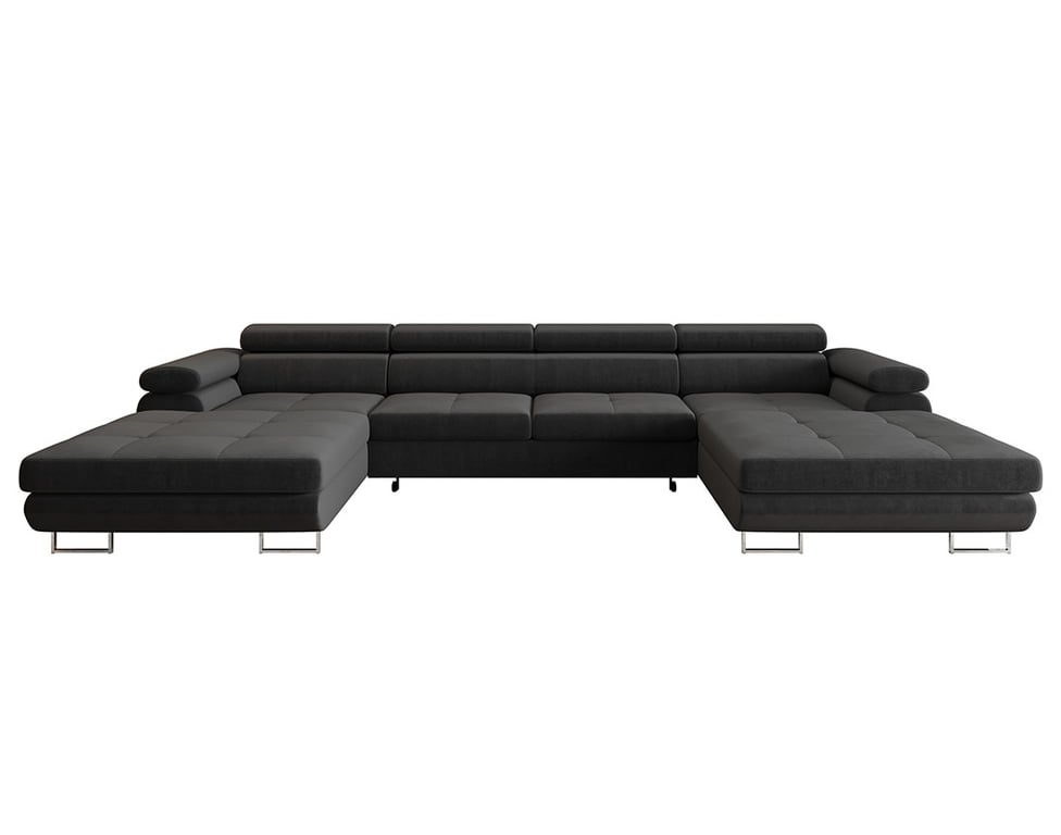 Ayden - Canapé panoramique convertible 7 places tissu gris - Vue supplémentaire 1