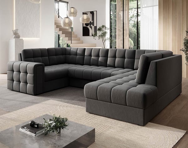 Nappa - Canapé panoramique convertible gauche 7 places velours gris