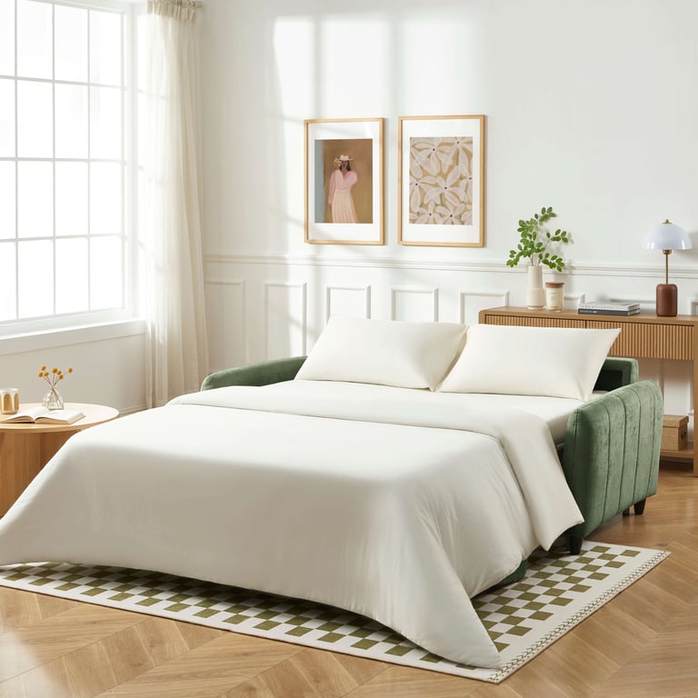 Ornoa - Canapé convertible 3 places tissu vert - Vue supplémentaire 2