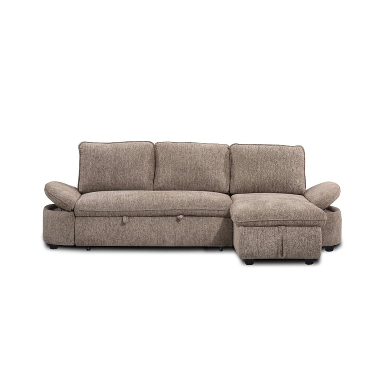Lorma - Canapé d'angle convertible 4 places chenille marron - Vue supplémentaire 1