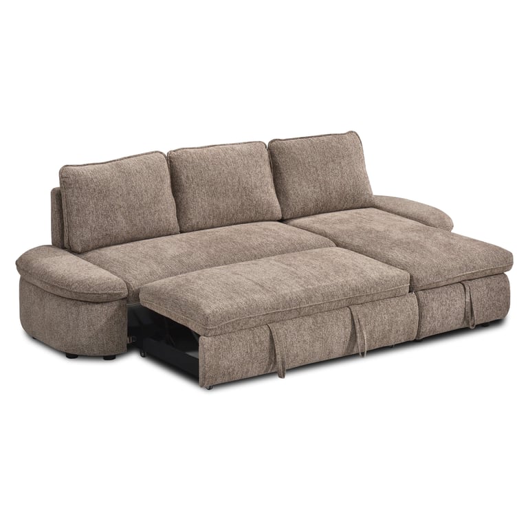 Lorma - Canapé d'angle convertible 4 places chenille marron - Vue supplémentaire 2