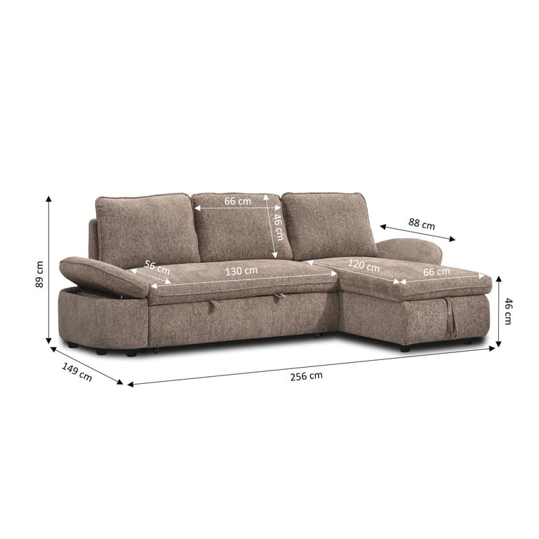 Lorma - Canapé d'angle convertible 4 places chenille marron - Vue supplémentaire 3