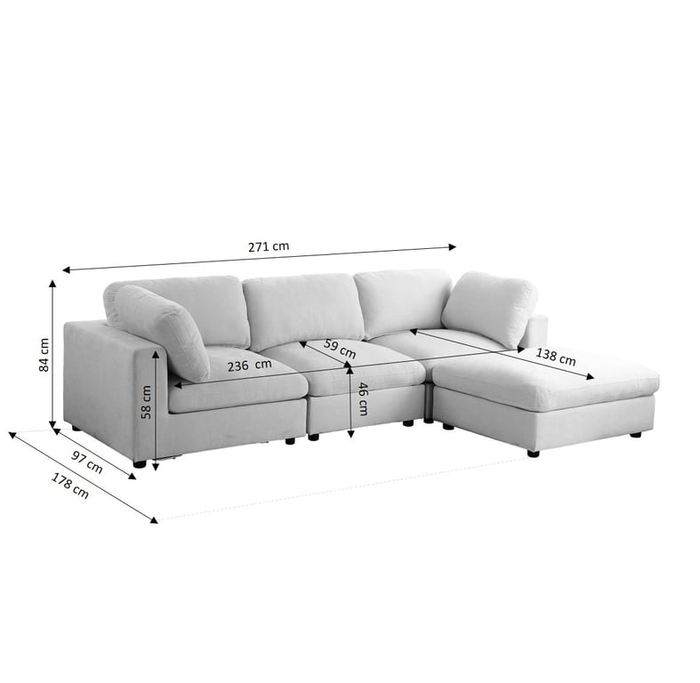 Mizar - Canapé d'angle modulable 4 places tissu gris - Vue supplémentaire 2