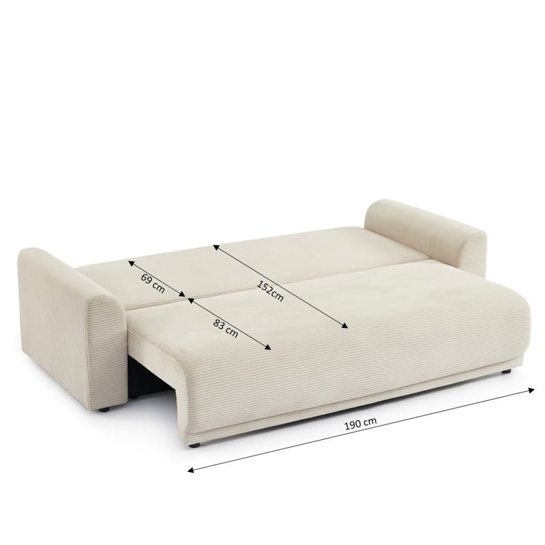 Soline - Canapé convertible 3 places velours côtelé beige - Vue supplémentaire 3