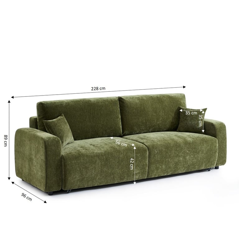 Livio - Canapé convertible 3 places tissu vert - Vue supplémentaire 3