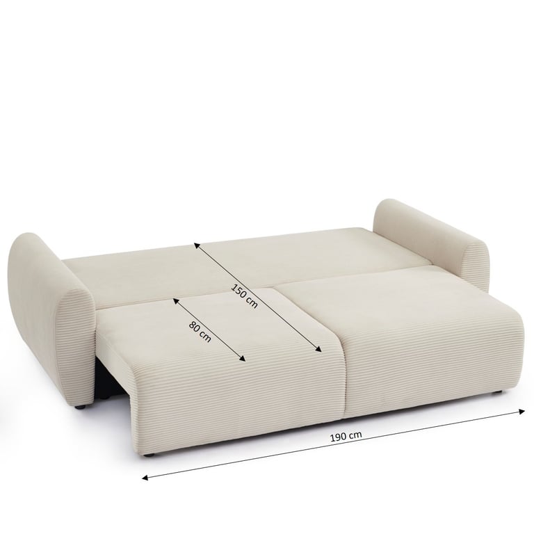 Danilo - Canapé convertible 3 places velours côtelé beige - Vue supplémentaire 3