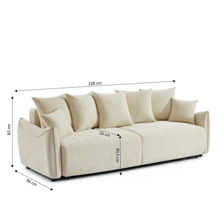 Opaline - Canapé convertible 3 places tissu beige - Vue supplémentaire 2