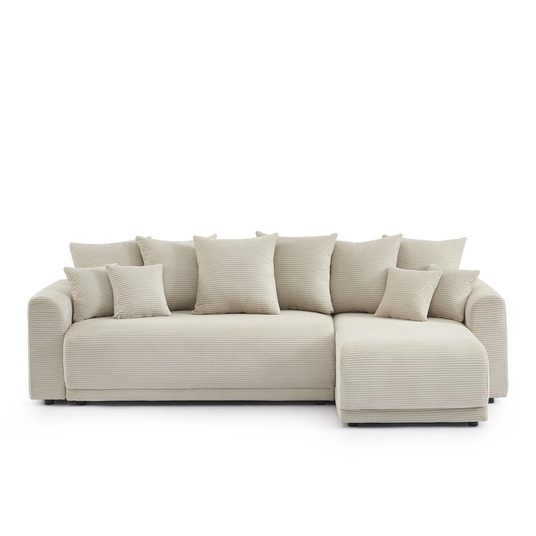 Soline - Canapé d'angle convertible réversible 4 places velours côtelé beige - Vue supplémentaire 1