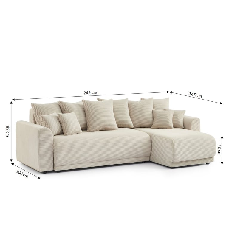 Soline - Canapé d'angle convertible réversible 4 places velours côtelé beige - Vue supplémentaire 2
