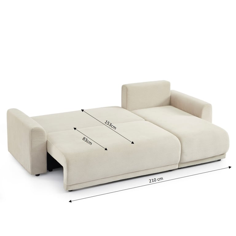 Soline - Canapé d'angle convertible réversible 4 places velours côtelé beige - Vue supplémentaire 3