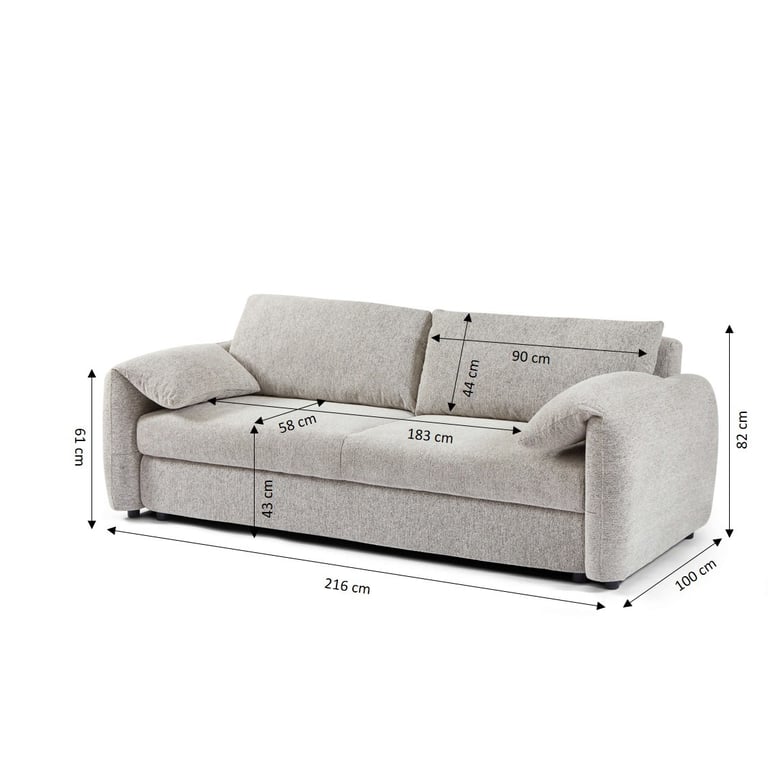 Angea - Canapé convertible 3 places chenille beige - Vue supplémentaire 3