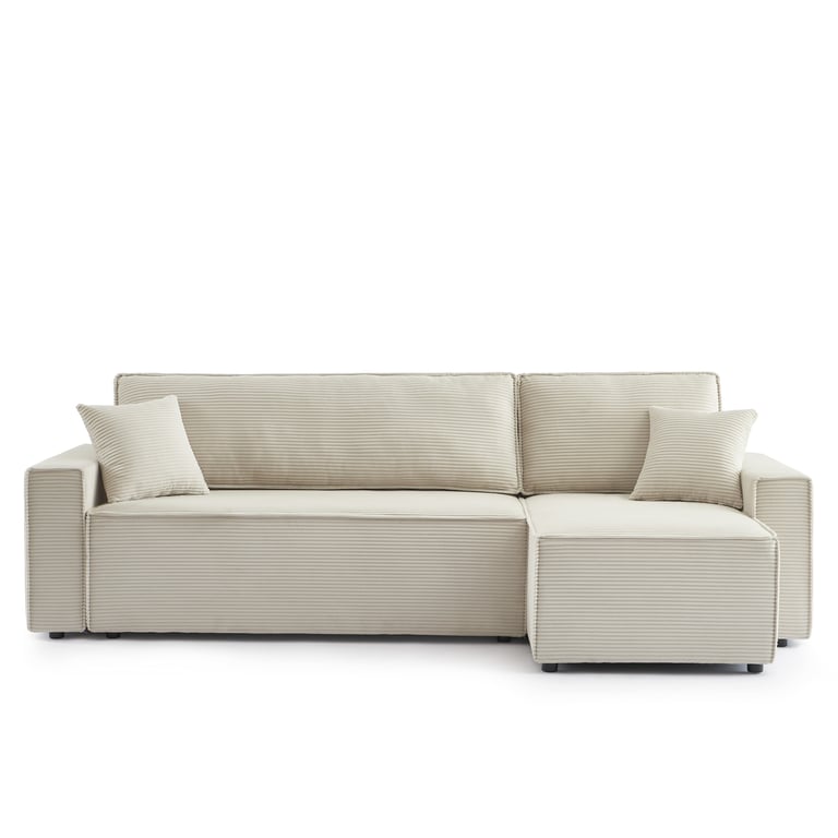 Zola - Canapé d'angle convertible réversible 4 places velours côtelé beige - Vue supplémentaire 1