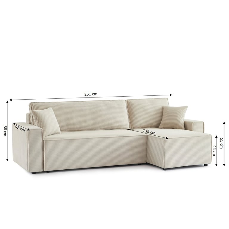 Zola - Canapé d'angle convertible réversible 4 places velours côtelé beige - Vue supplémentaire 2