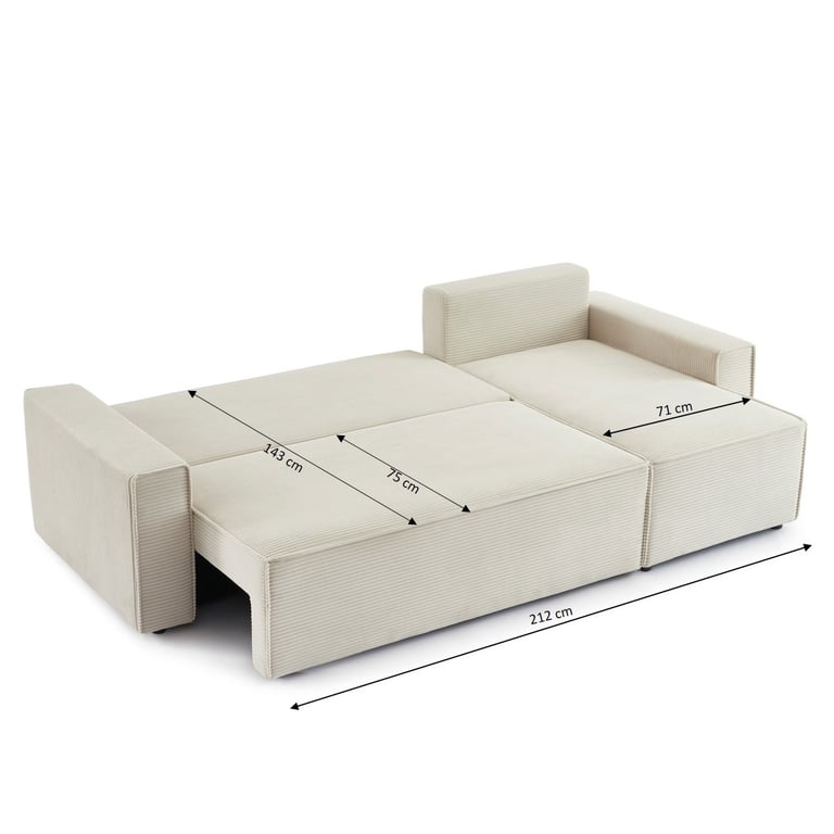 Zola - Canapé d'angle convertible réversible 4 places velours côtelé beige - Vue supplémentaire 3