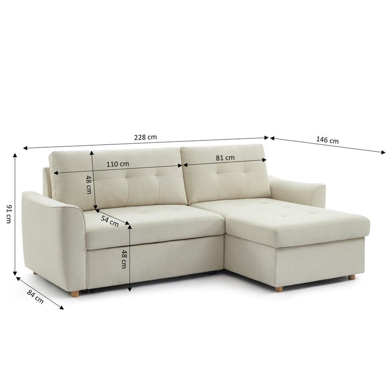 Tamara - Canapé d'angle convertible réversible 4 places tissu beige - Vue supplémentaire 2