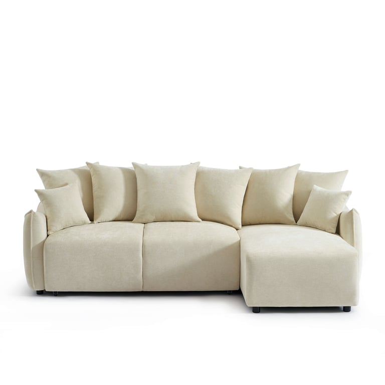 Opaline - Canapé d'angle convertible 4 places tissu beige - Vue supplémentaire 1