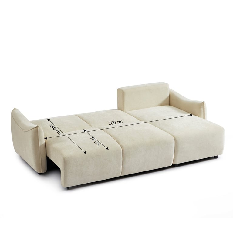 Opaline - Canapé d'angle convertible 4 places tissu beige - Vue supplémentaire 3