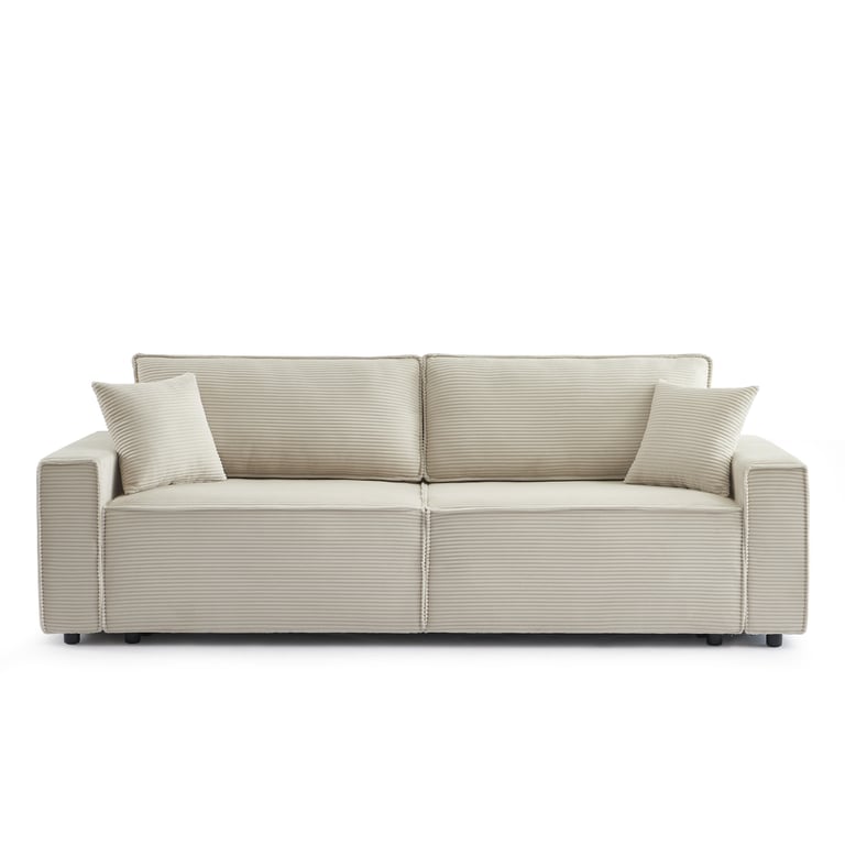 Zola - Canapé convertible 3 places velours côtelé beige - Vue supplémentaire 1