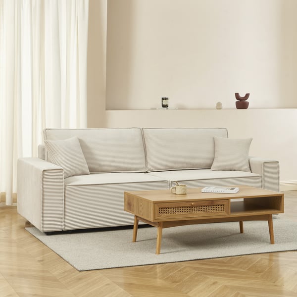 Zola - Canapé convertible 3 places velours côtelé beige