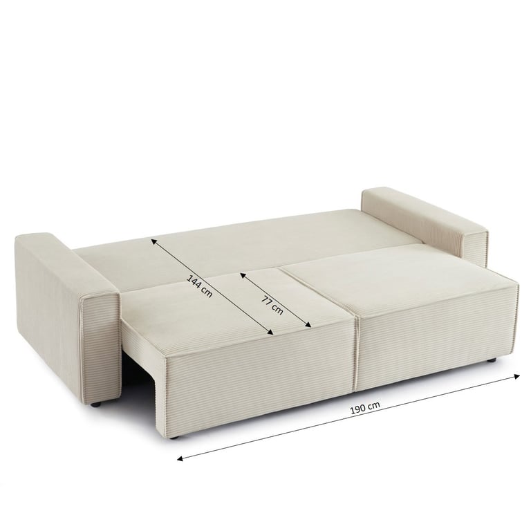 Zola - Canapé convertible 3 places velours côtelé beige - Vue supplémentaire 3