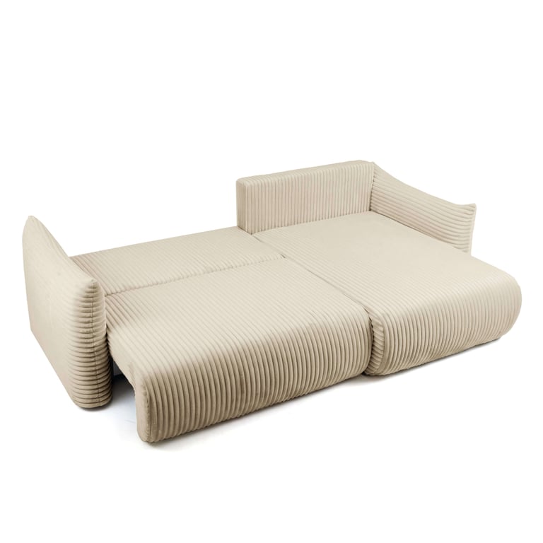 Gloria - Canapé d'angle convertible 4 places velours côtelé beige - Vue supplémentaire 2